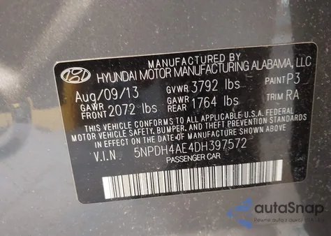 2013 Hyundai Elantra Gls z USA, uszkodzony, nr VIN 5NPDH4AE4DH397572